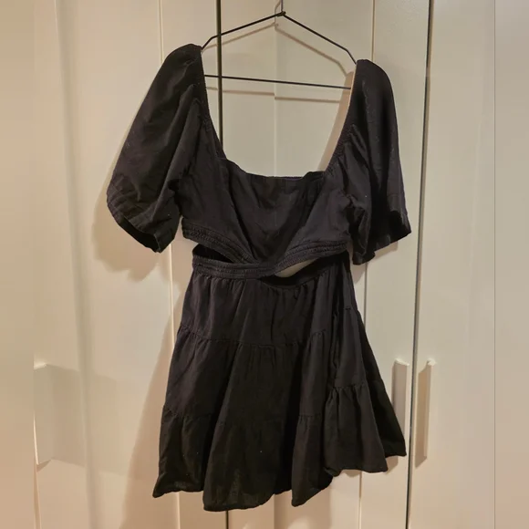 Free People Cross Of Sunshine Dress Black Linen Size L - Picture 4 of 8